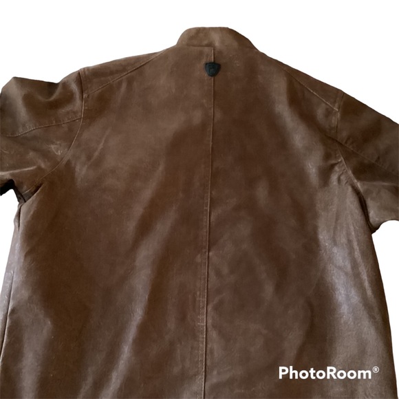 Mens Blue Grandeur Brown Faux Leather Jacket Size XL - Picture 3 of 5